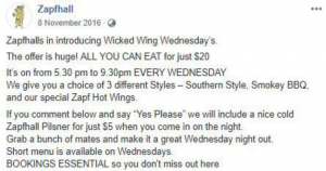 Facebook Post showing the content for $5 beers